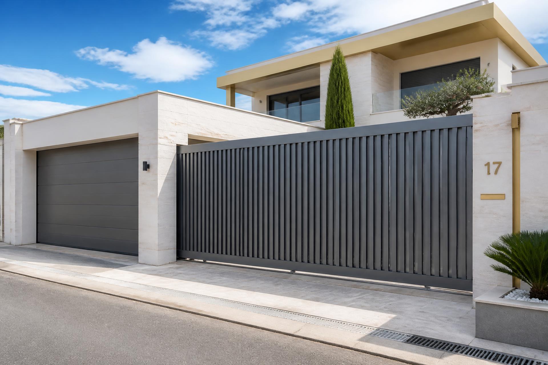Portail aluminium coulissant et porte de garage installés par Jean Latour à Metz